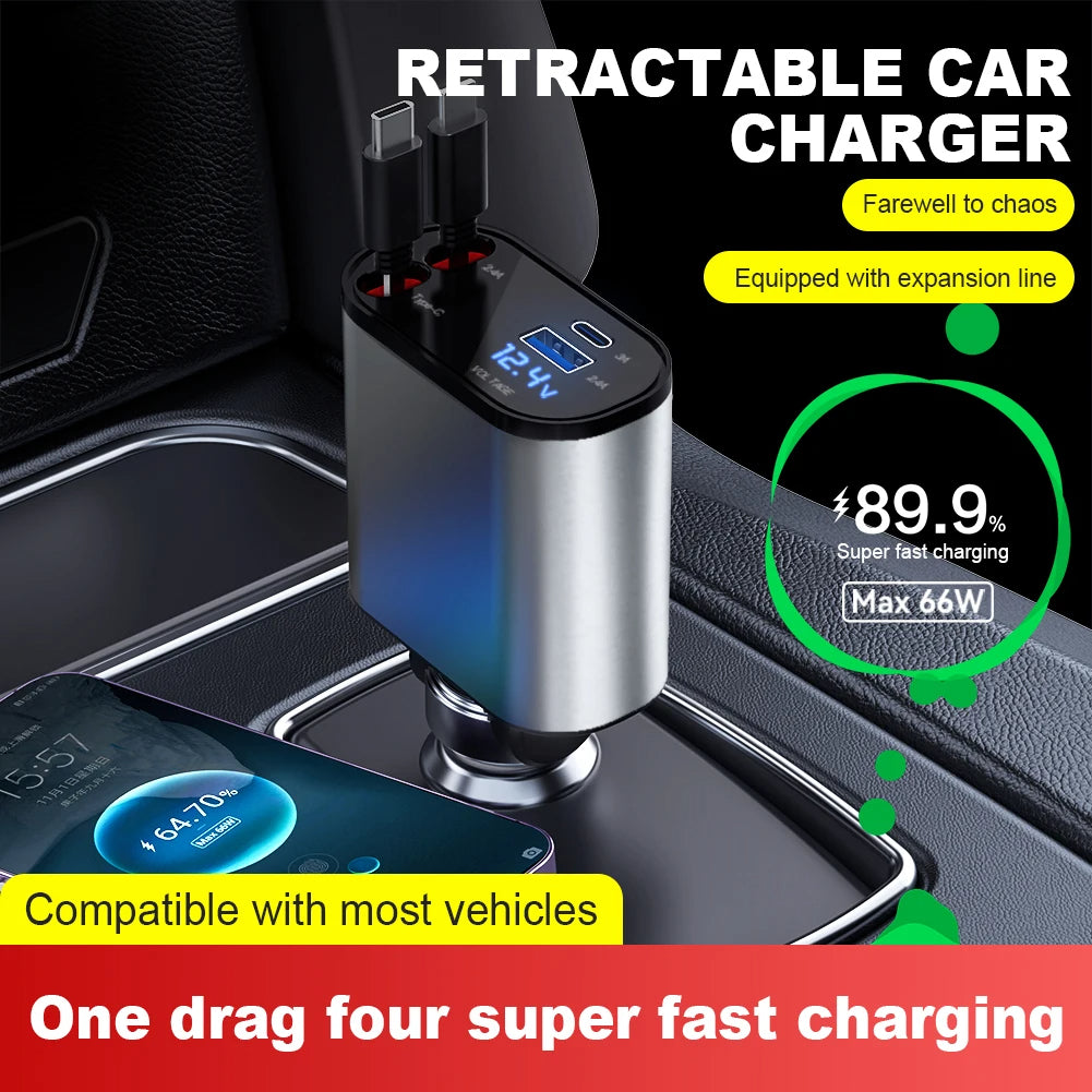 Ultra Fast Charging Five in One USB Car Phone Charger with Intelligent Digital Display and Dual PD Ports for Voltage Display