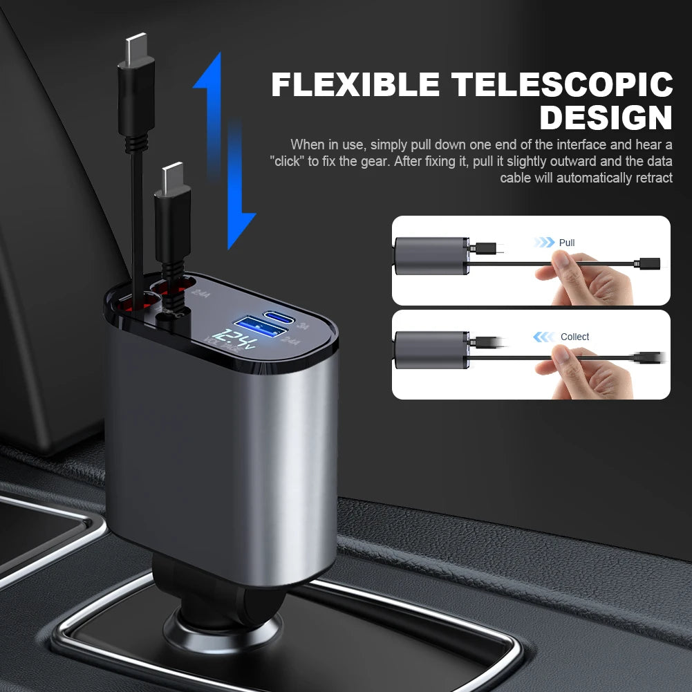 Ultra Fast Charging Five in One USB Car Phone Charger with Intelligent Digital Display and Dual PD Ports for Voltage Display