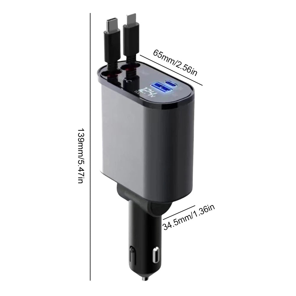 Ultra Fast Charging Five in One USB Car Phone Charger with Intelligent Digital Display and Dual PD Ports for Voltage Display