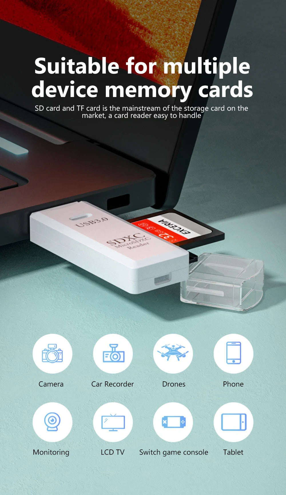 Lecteur de carte USB 3.0 2 en 1, lecteur de carte Micro TF sd, adaptateur usb, lecteur de cartes haute vitesse, carte mémoire TF pour PC, accessoires pour ordinateur portable