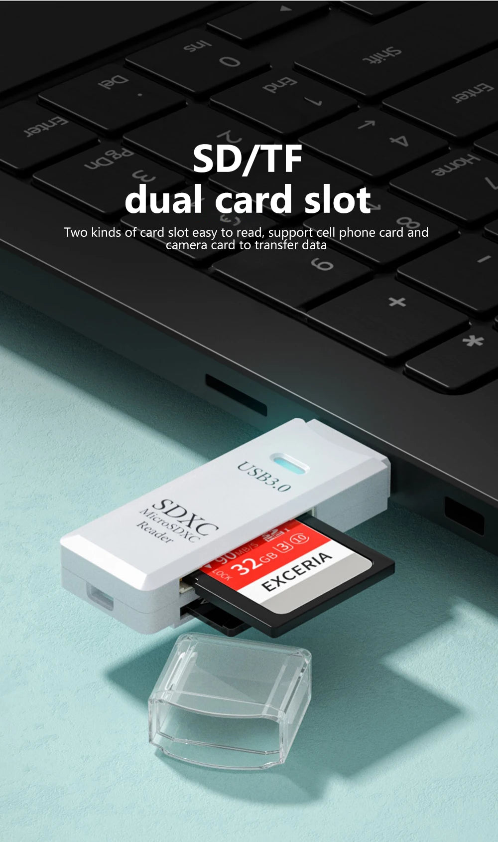 Lecteur de carte USB 3.0 2 en 1, lecteur de carte Micro TF sd, adaptateur usb, lecteur de cartes haute vitesse, carte mémoire TF pour PC, accessoires pour ordinateur portable